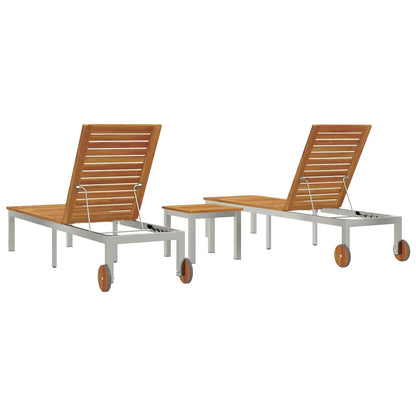 Sonnenliegen 2 Stück mit Tisch 3 pcs Braun Akazie Massivholz