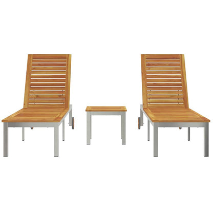 Sonnenliegen 2 Stück mit Tisch 3 pcs Braun Akazie Massivholz