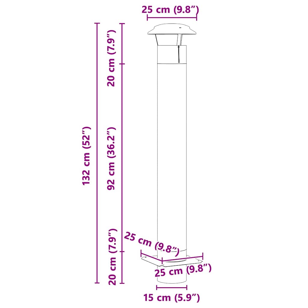 Kaminverlängerung Silber 25 x 25 x 132 cm Edelstahl