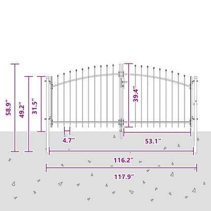 Gartentor mit Schloss Grau 100 x 300 cm Stahl