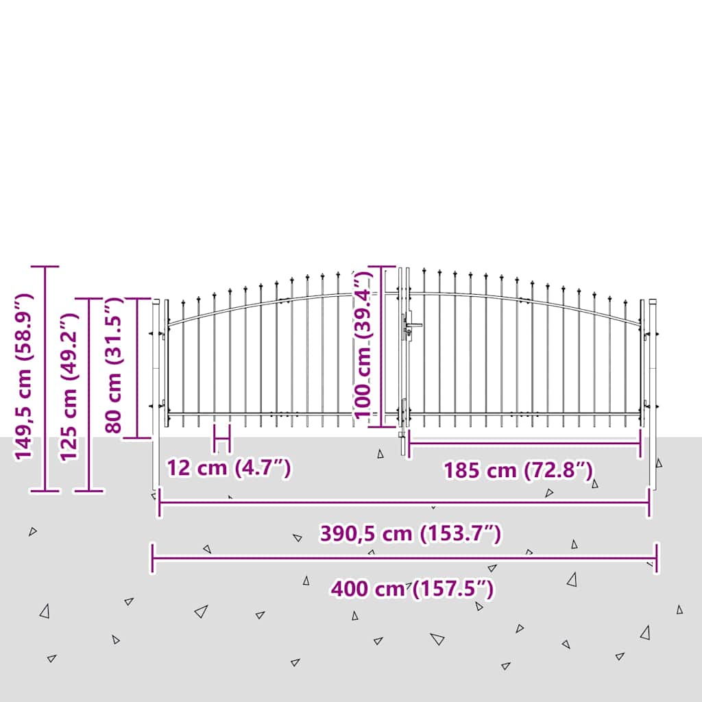 Gartentor mit Schloss Grau 100 x 400 cm Stahl