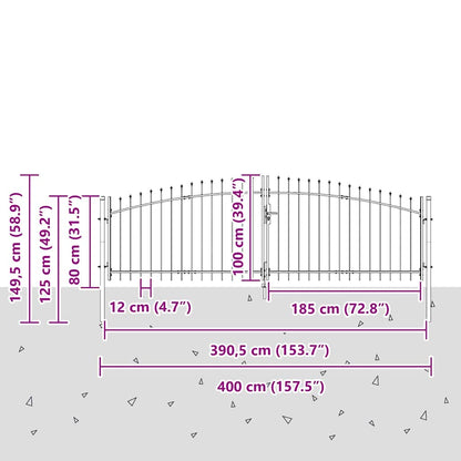 Gartentor mit Schloss Grau 100 x 400 cm Stahl