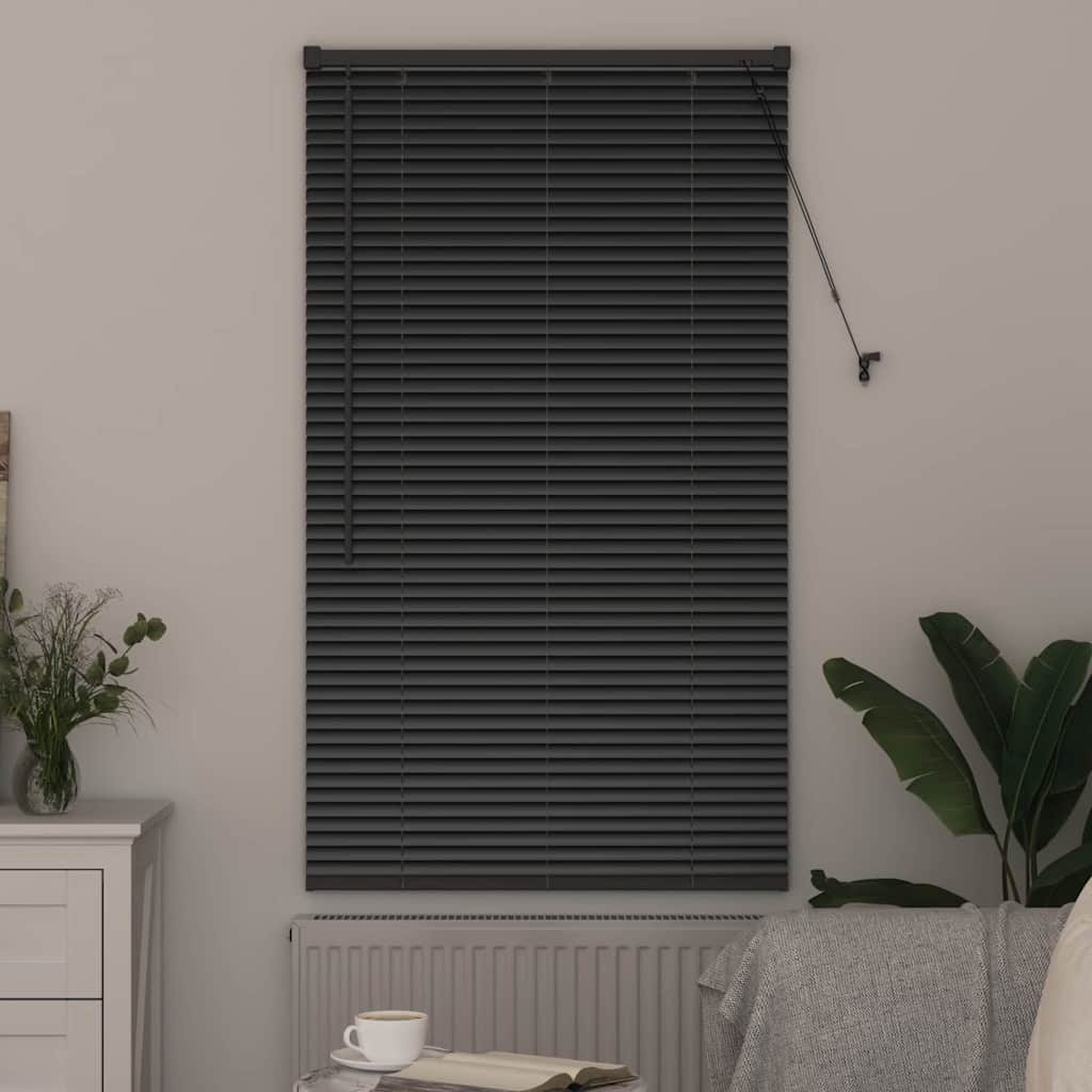 Fensterjalousie mit Vorhängen Schwarz Aluminium