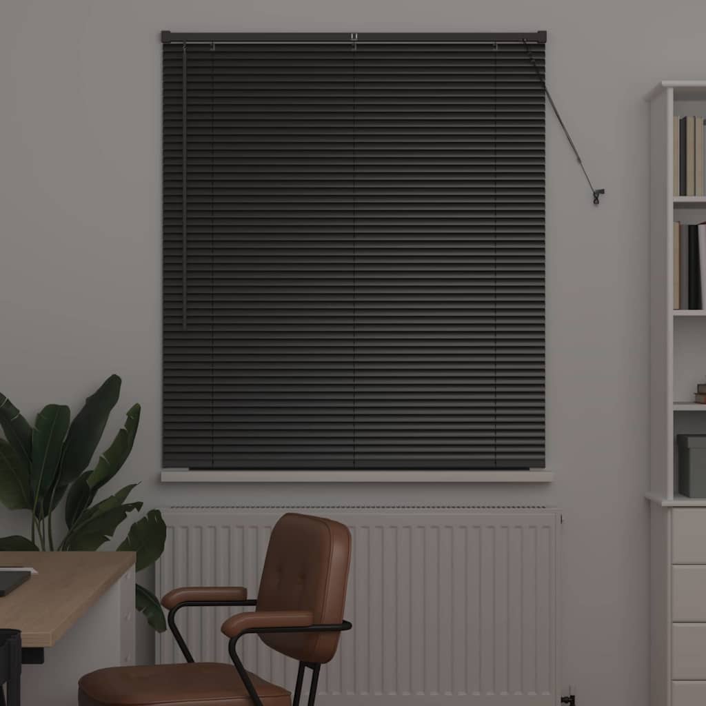 Fensterjalousie mit Vorhängen Schwarz Aluminium