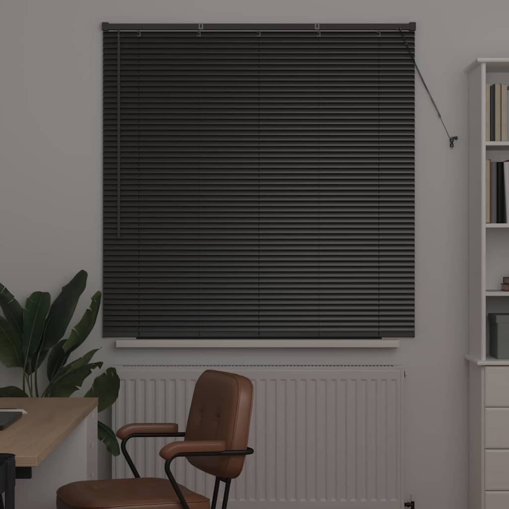 Fensterjalousie mit Vorhängen Schwarz Aluminium