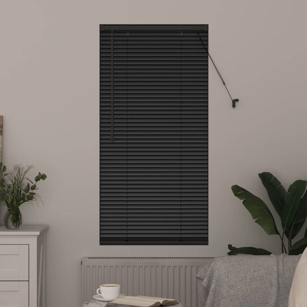 Fensterjalousie mit Vorhängen Schwarz Aluminium