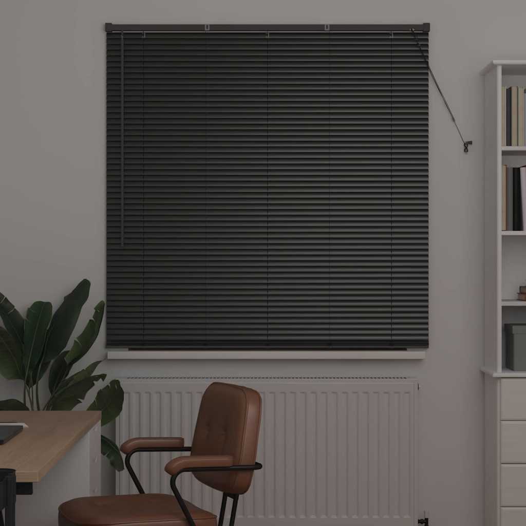 Fensterjalousie mit Vorhängen Schwarz Aluminium