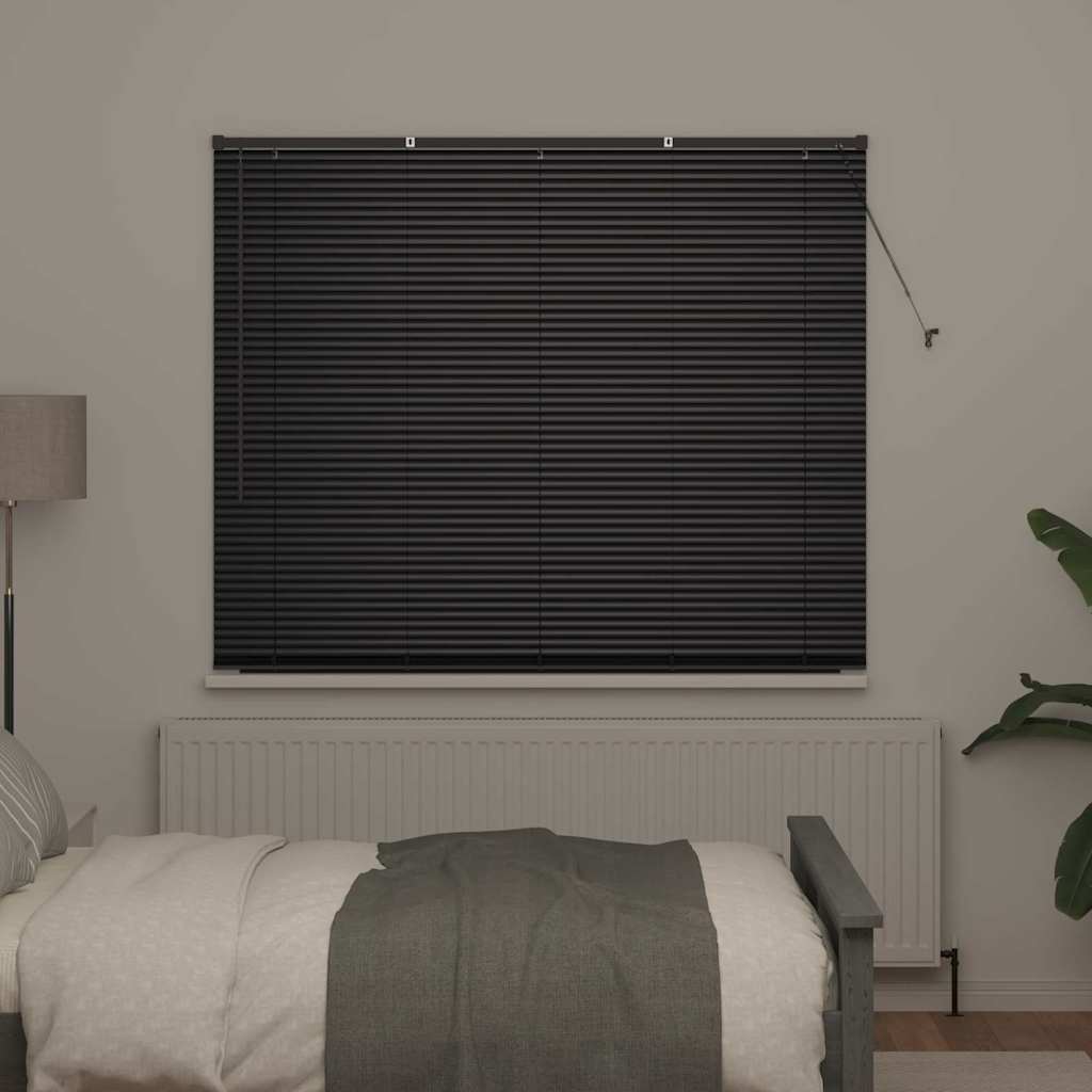 Fensterjalousie mit Vorhängen Schwarz Aluminium