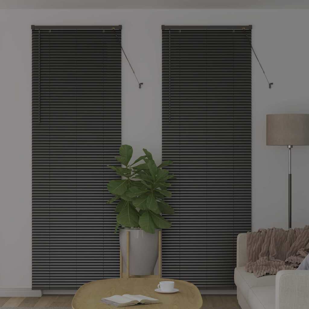 Fensterjalousie mit Vorhängen Schwarz Aluminium