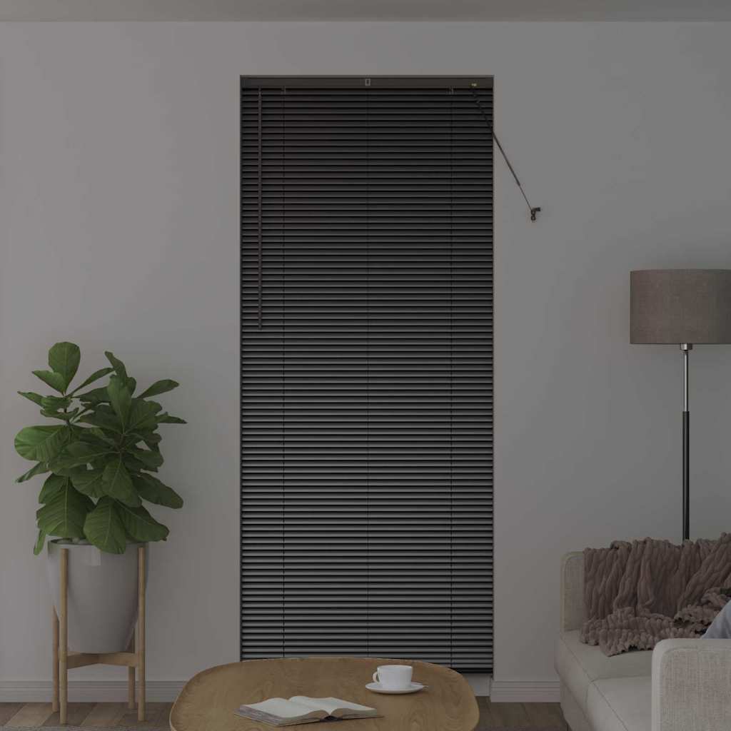 Fensterjalousie mit Vorhängen Schwarz Aluminium