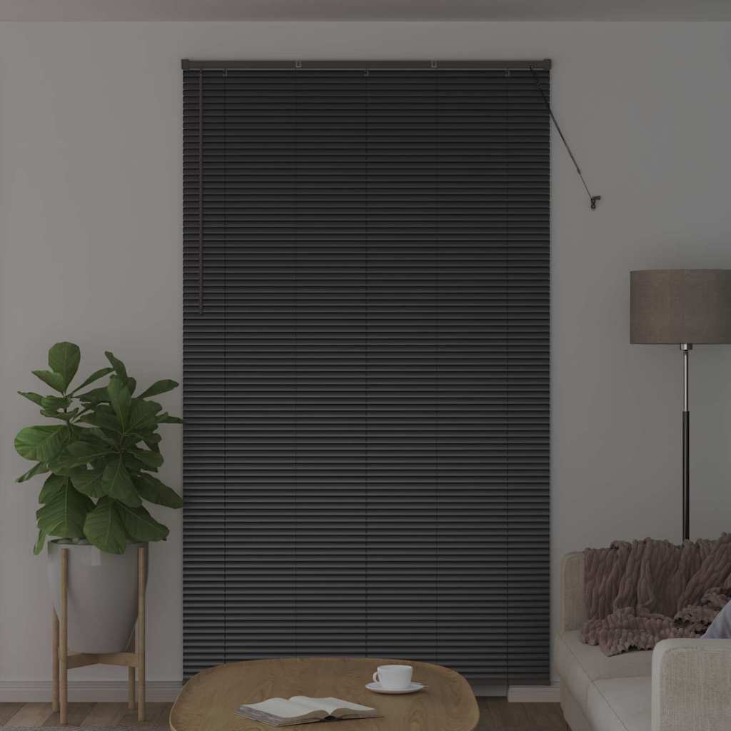 Fensterjalousie mit Vorhängen Schwarz Aluminium