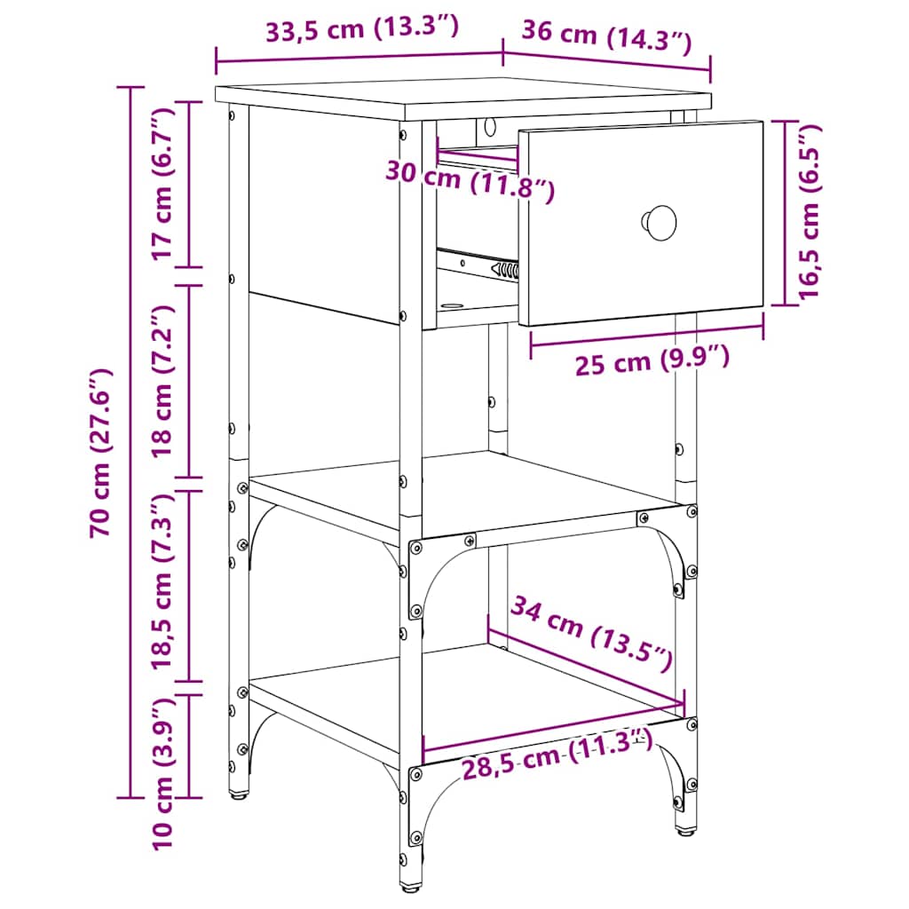 Nachttisch Altholz 34 x 36 x 70 cm Schichtholz und Metall