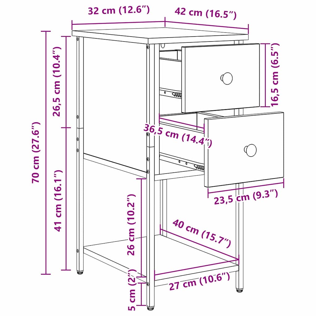 Nachttisch Eiche handwerklich 32 x 42 x 70 cm Holzwerkstoff