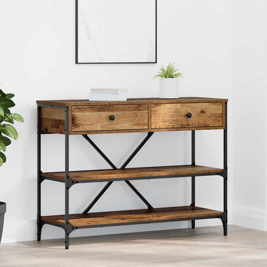 Konsolentisch mit Schubladen mit Regal Altholz Holzwerkstoff