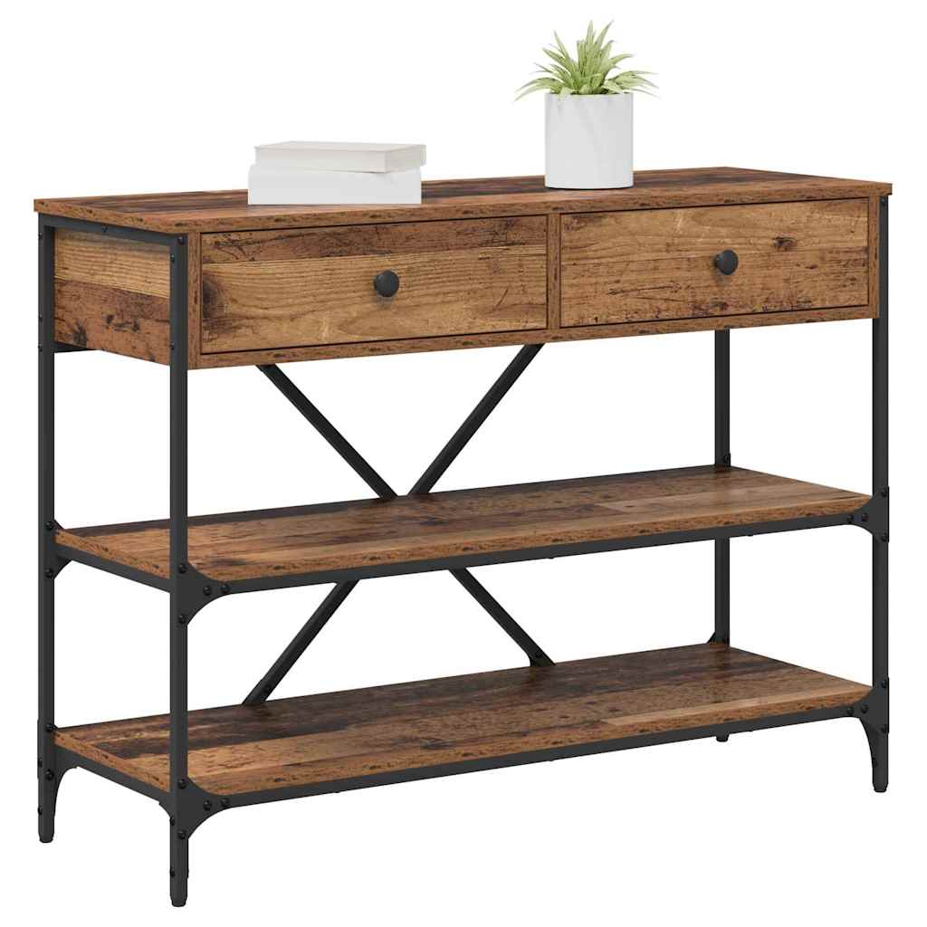 Konsolentisch mit Schubladen mit Regal Altholz Holzwerkstoff
