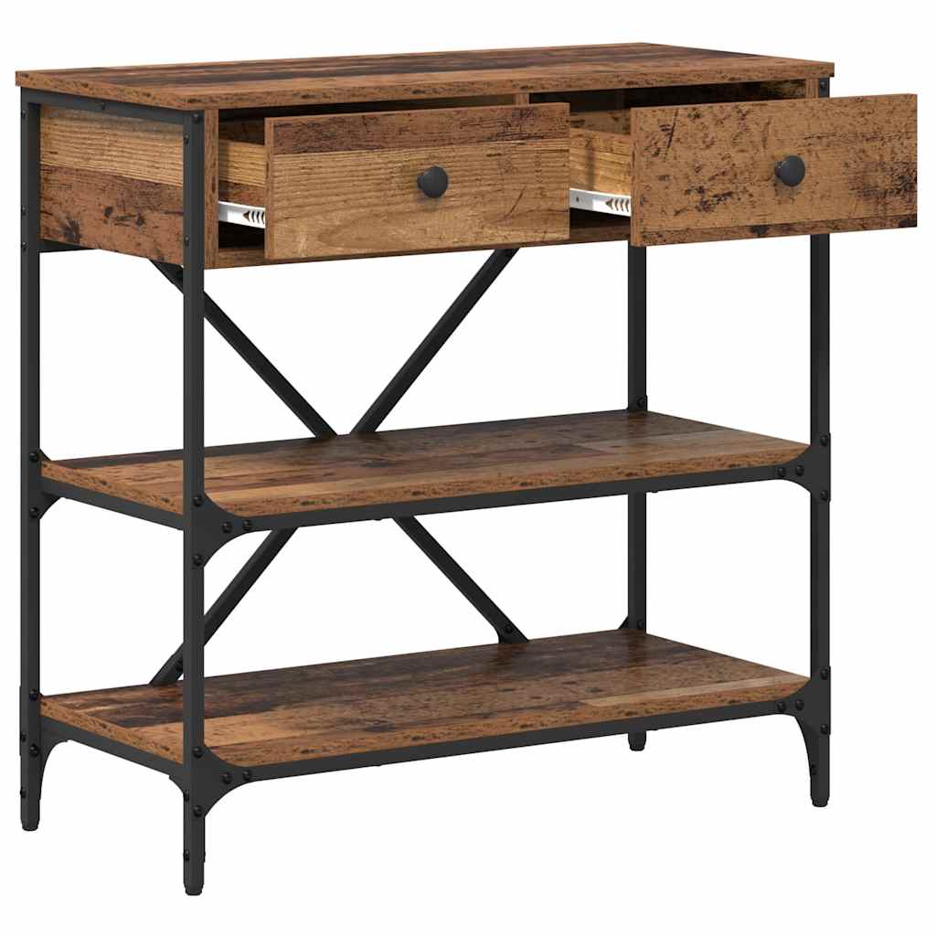 Konsolentisch mit Schubladen mit Regal Altholz Holzwerkstoff