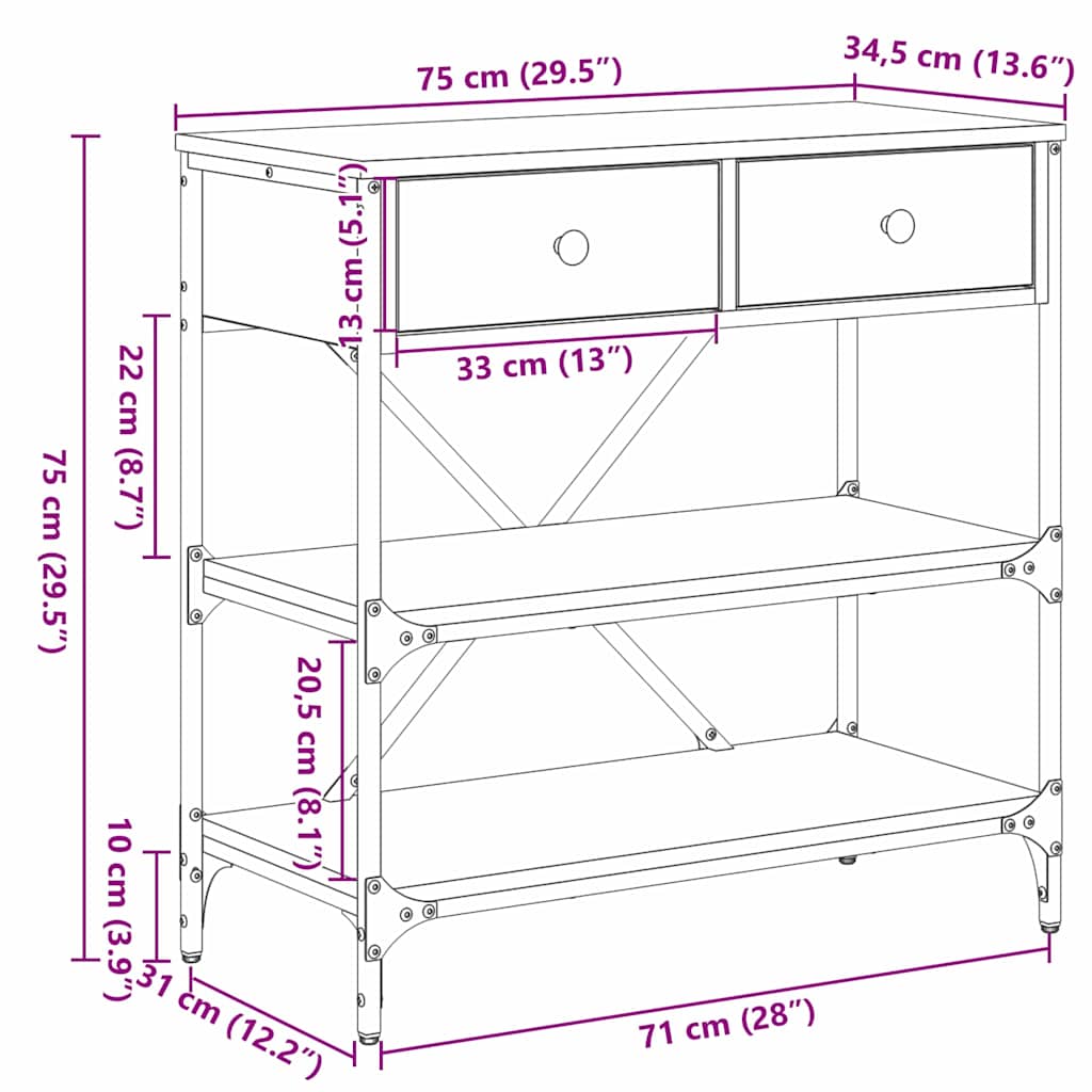 Konsolentisch mit Schubladen Schwarze Eiche Holzwerkstoff