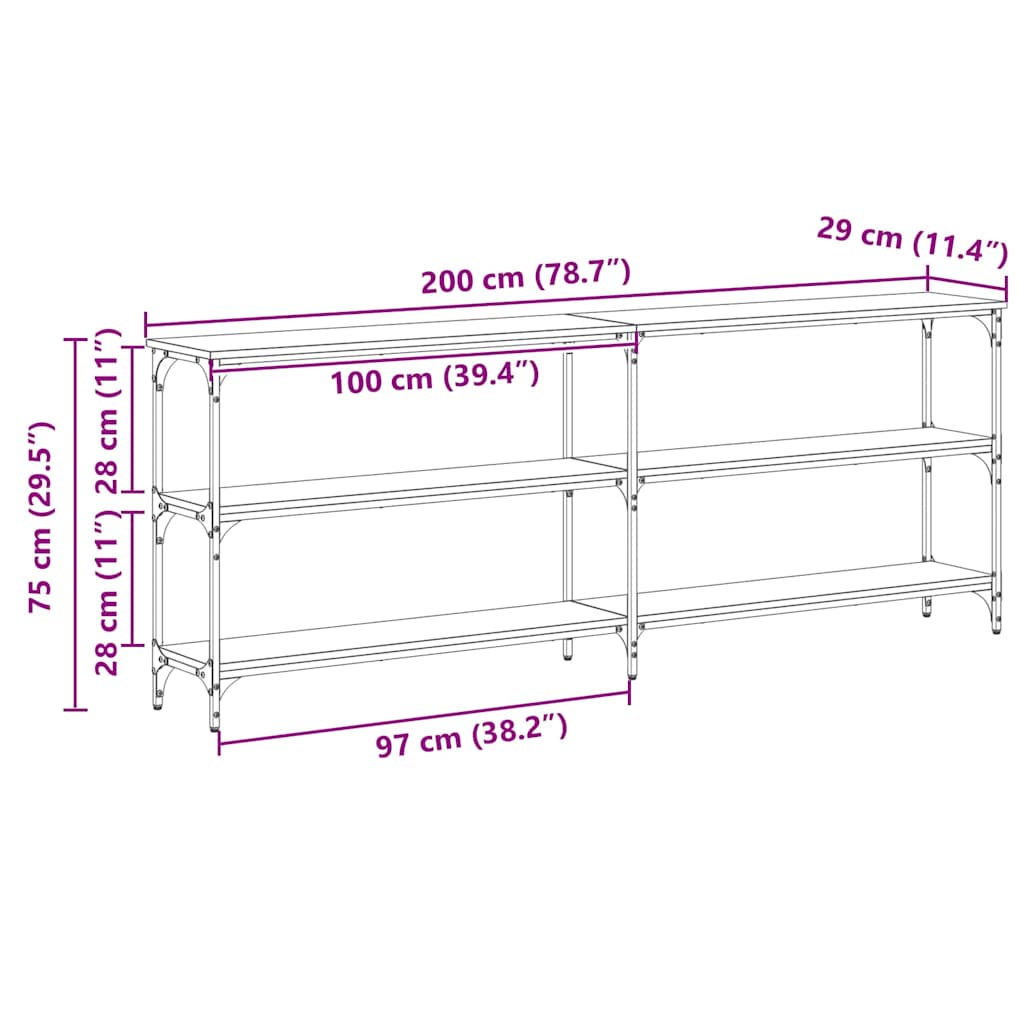 Konsolentisch Altholz 200 x 29 x 75 cm Schichtholz und Metall