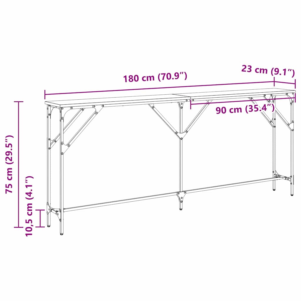 Konsolentisch Altholz 180 x 23 x 75 cm Schichtholz und Metall