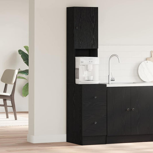 Küchenschrank mit Schubladen mit Regal mit Speicher mit Tür Schwarze Eiche Holzwerkstoff