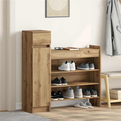 Schuhschrank mit Regal Eiche handwerklich 100,5 x 28 x 100 cm