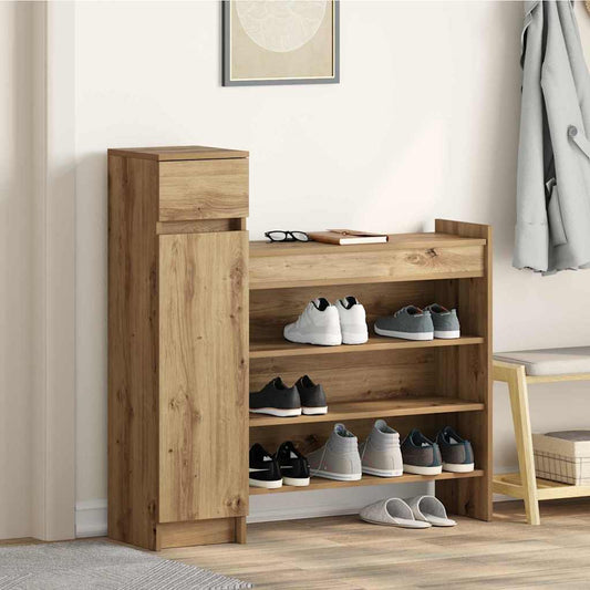 Schuhschrank mit Regal Eiche handwerklich 100,5 x 28 x 100 cm