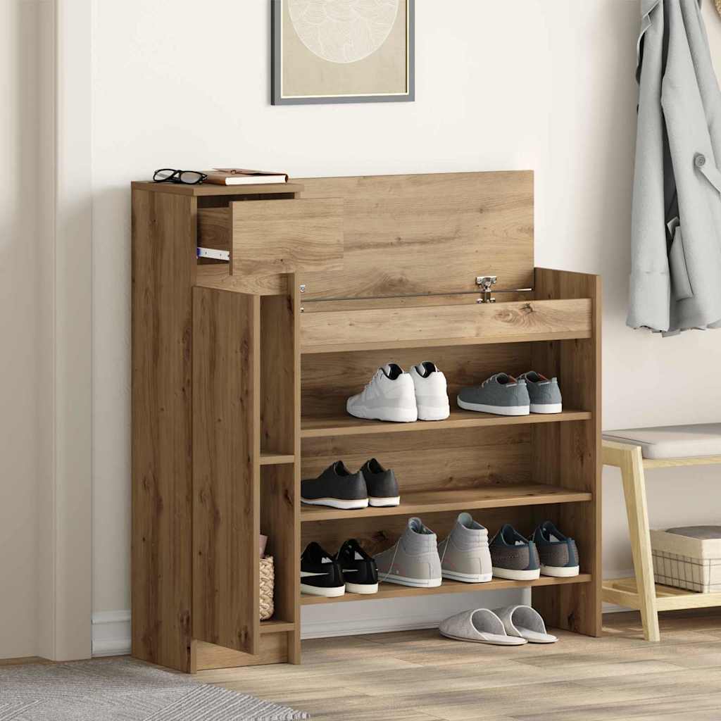 Schuhschrank mit Regal Eiche handwerklich 100,5 x 28 x 100 cm