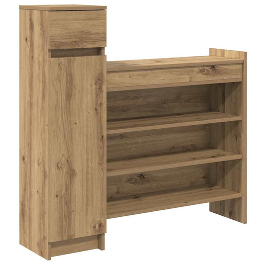 Schuhschrank mit Regal Eiche handwerklich 100,5 x 28 x 100 cm