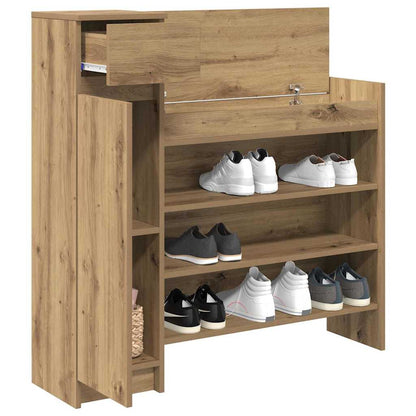Schuhschrank mit Regal Eiche handwerklich 100,5 x 28 x 100 cm