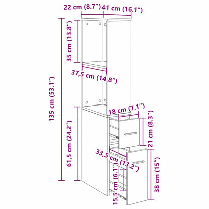 Schmaler Badezimmer-Schrank Schwarze Eiche 22 x 41 x 135 cm