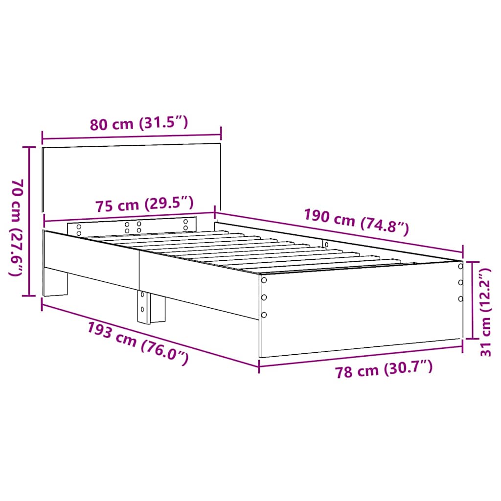 Bettgestell mit Kopfteil Altholz 75 x 190 cm Holzwerkstoff