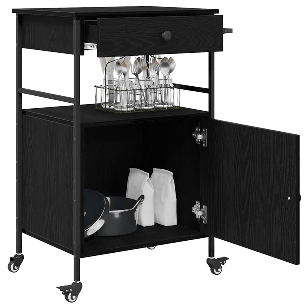 Küchentrolley Schwarze Eiche 56 x 43 x 89.5 cm Holzwerkstoff