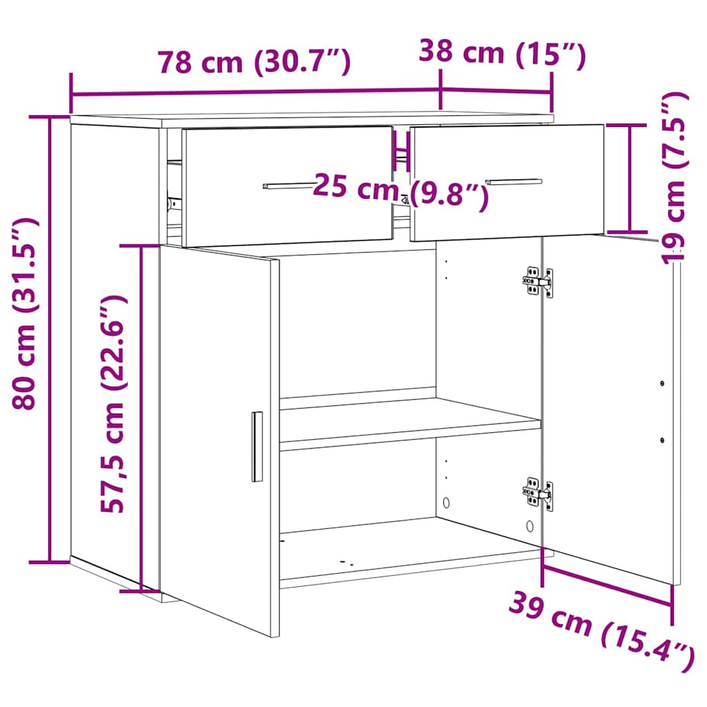 Sideboard mit Schubladen Altholz 79 x 38 x 80 cm Holzwerkstoff