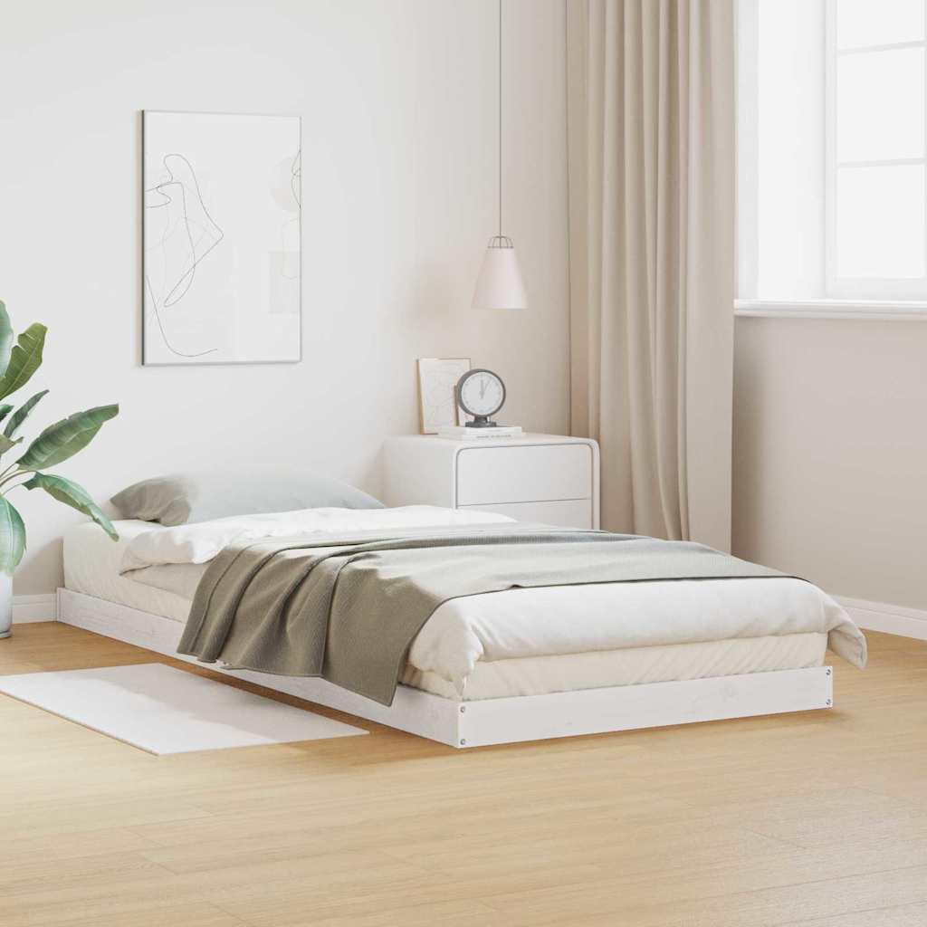 Bodenbettgestell Weiß 90 x 210 cm Massivholz Kiefer