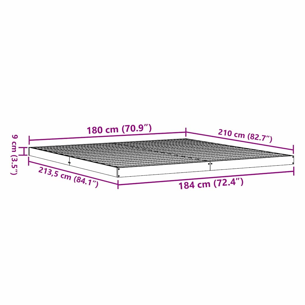 Bodenbettgestell Natur 180 x 210 cm Massivholz Kiefer