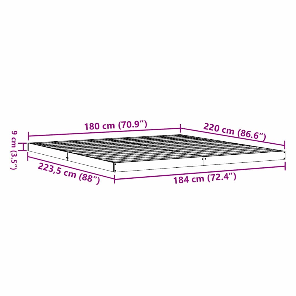 Bodenbettgestell Weiß 180 x 220 cm Massivholz Kiefer