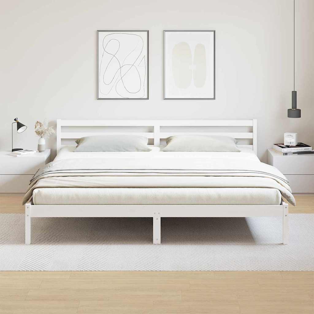 Bettgestell mit Kopfteil Weiß 210 x 200 cm Massivholz Kiefer