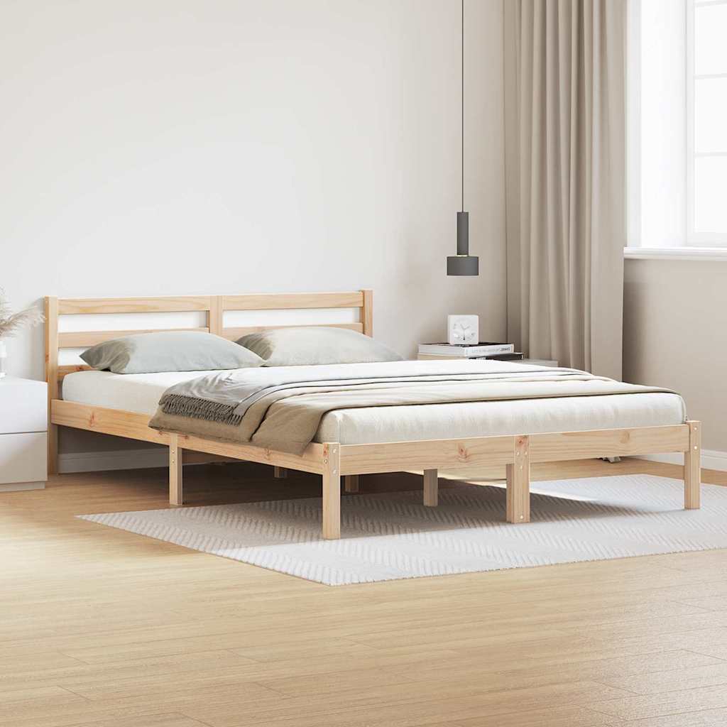 Bettgestell mit Kopfteil Braun 220 x 140 cm Massivholz Kiefer