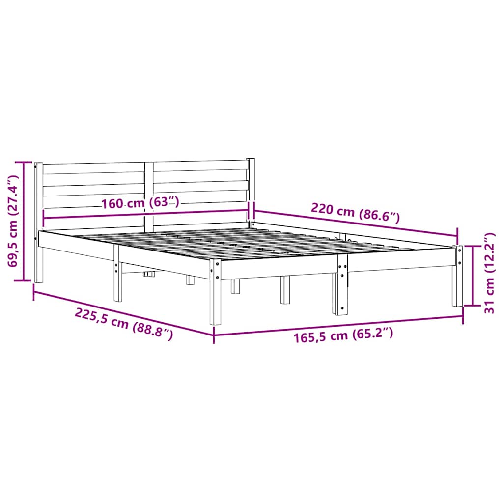 Bettgestell mit Kopfteil Weiß 220 x 160 cm Massivholz Kiefer
