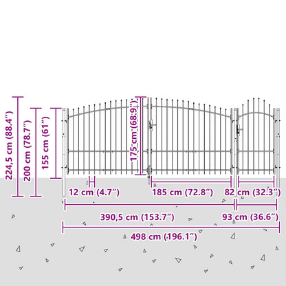 Gartentor Schwarz 125 x 400 cm Stahl