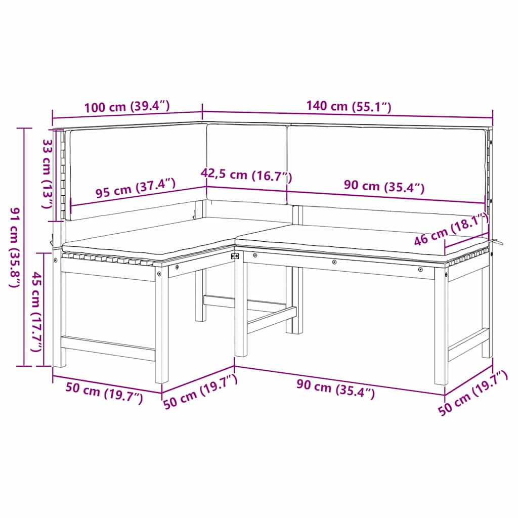 Gartenbänke Set 2 pcs Braun Akazie Massivholz