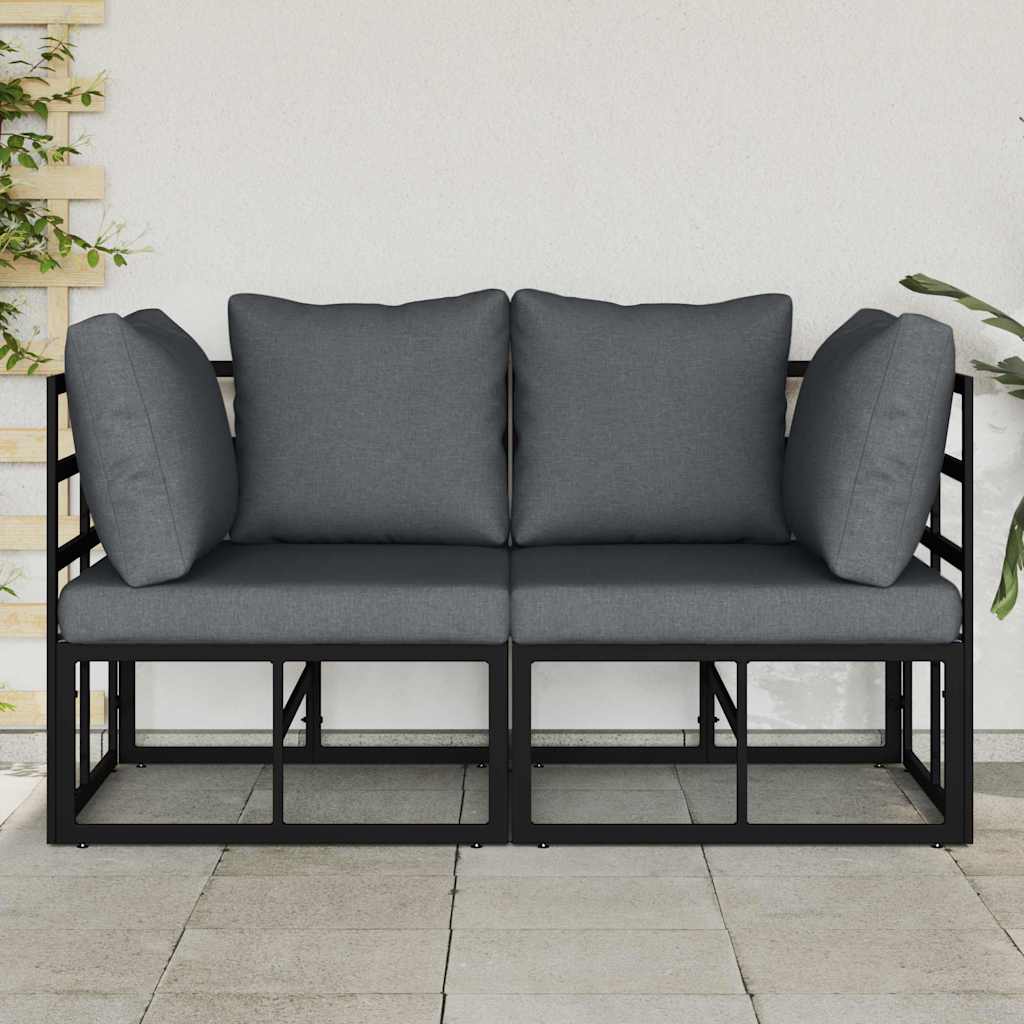 Gartenmöbel mit Kissen mit Kissen 2 pcs Schwarz Aluminium