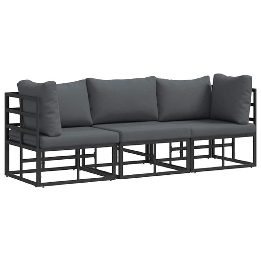 Gartenmöbel mit Kissen mit Kissen 3 pcs Schwarz Aluminium
