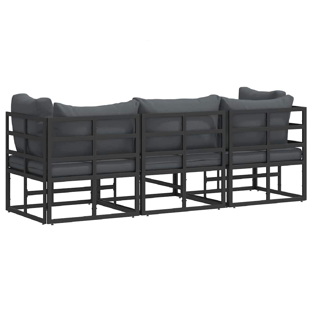 Gartenmöbel mit Kissen mit Kissen 3 pcs Schwarz Aluminium