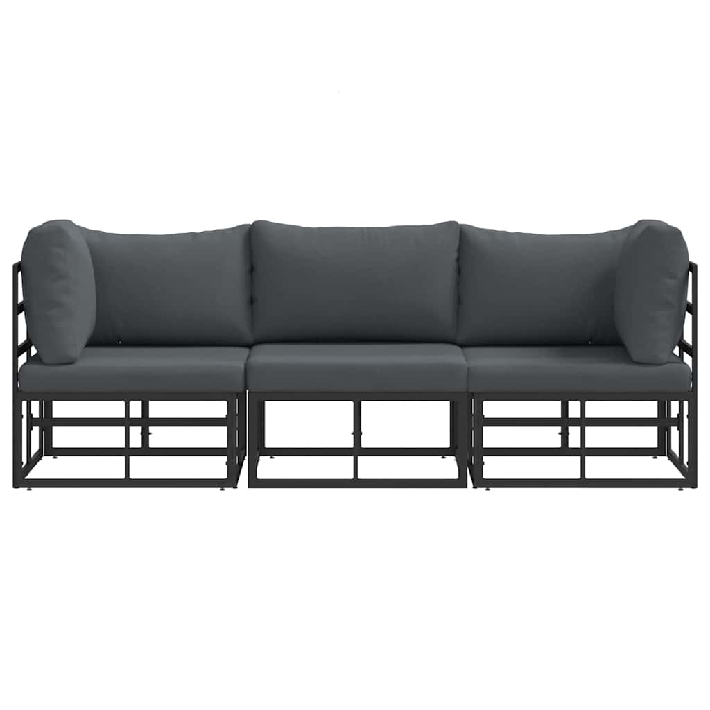 Gartenmöbel mit Kissen mit Kissen 3 pcs Schwarz Aluminium