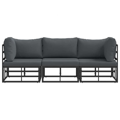 Gartenmöbel mit Kissen mit Kissen 3 pcs Schwarz Aluminium