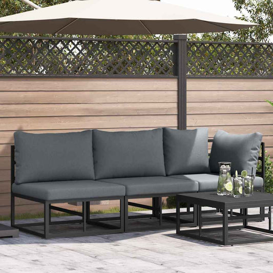 Gartenmöbel mit Kissen mit Kissen 3 pcs Schwarz Aluminium
