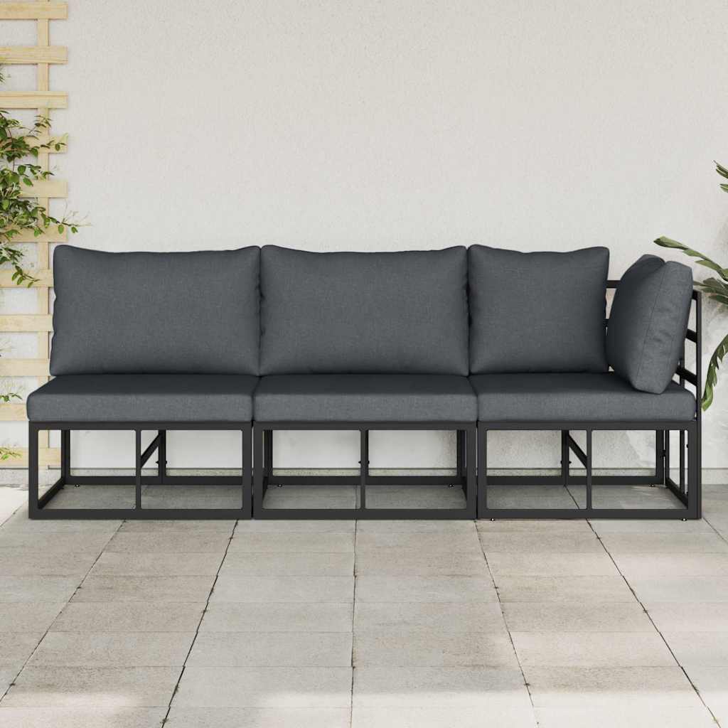 Gartenmöbel mit Kissen mit Kissen 3 pcs Schwarz Aluminium