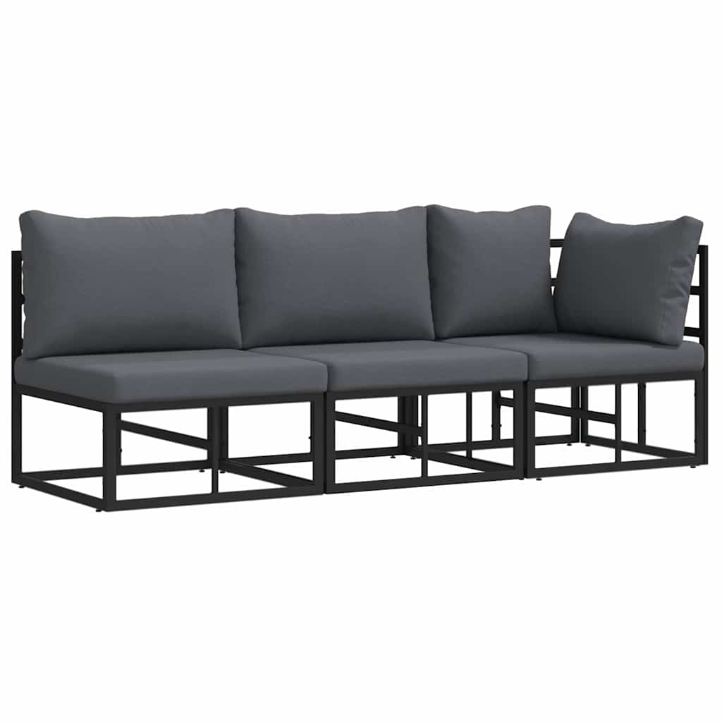 Gartenmöbel mit Kissen mit Kissen 3 pcs Schwarz Aluminium