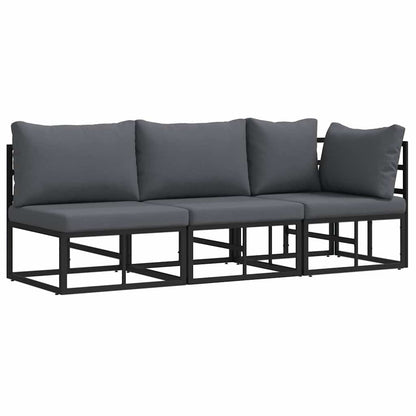 Gartenmöbel mit Kissen mit Kissen 3 pcs Schwarz Aluminium